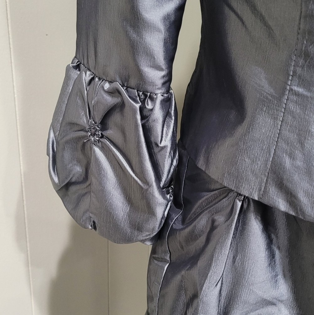 Nubiano Silver Gray Elegant 2-Piece Dress Suit Set Sz 8 Textured Midi Skirt - Picture 5 of 15